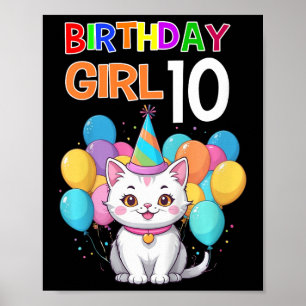 Affiche Enfants Chat Anniversaire 10 Anniversaire Filles 1