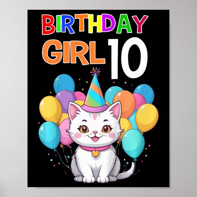 Affiche Enfants Chat Anniversaire 10 Anniversaire Filles 1 (Devant)