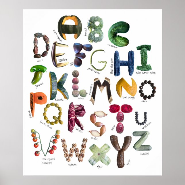 Affiche Enfants colorés Alphabet alimentaire Fruits et Lég (Devant)