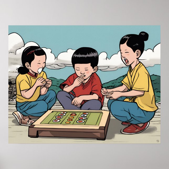 Affiche Enfants coréens jouant - Jouets pour enfants (Devant)