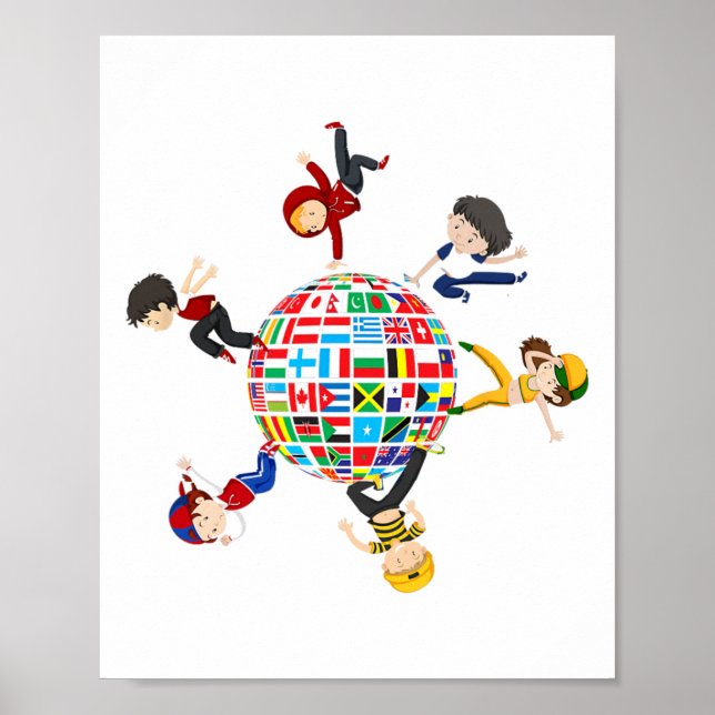 Affiche Enfants Dansant Autour Des Drapeaux Mondiaux D (Devant)