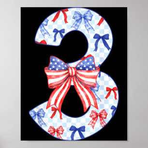 Affiche Enfants de 3 ans Drapeau Nœud 4 juillet 3e anniver