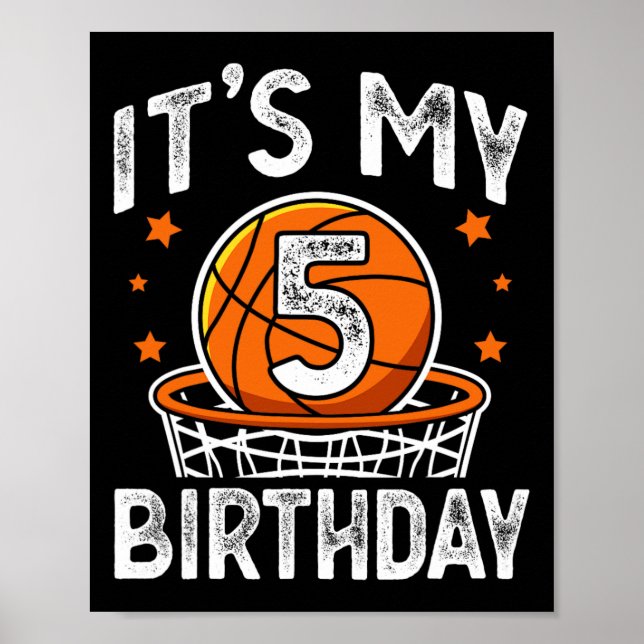 Affiche Enfants de 5 ans Basketball Sport 5e Anniversaire  (Devant)