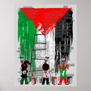 Affiche Enfants de Gaza peignant le drapeau de la Palestin