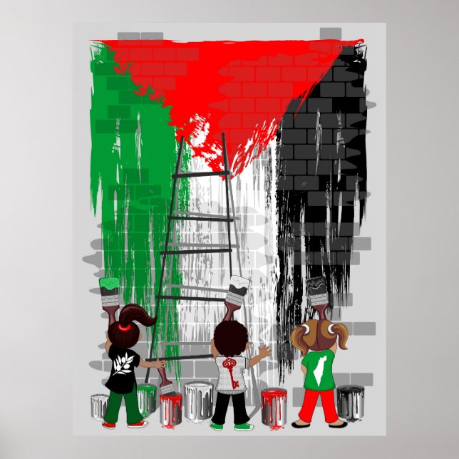 Affiche Enfants de Gaza peignant le drapeau de la Palestin (Devant)