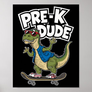 Affiche Enfants de maternelle skateboard dinosaure Prek me