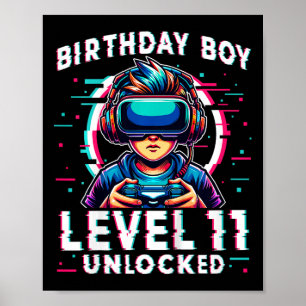 Affiche Enfants de niveau 11 déverrouillés 11 ans Joueur d
