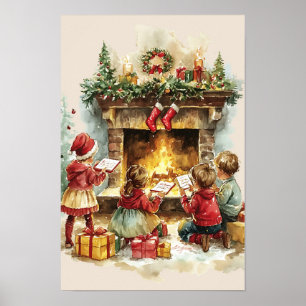 Affiche Enfants de Noël Rétro Nostalgiques