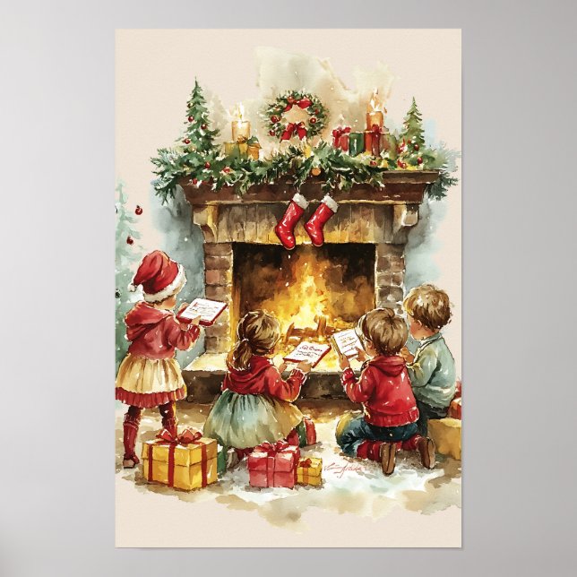 Affiche Enfants de Noël Rétro Nostalgiques (Devant)