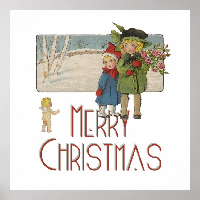 Affiche Enfants de Noël Vintage et Cherub (Devant)