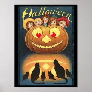 Affiche Enfants d'Halloween vintage se cachant derrière le