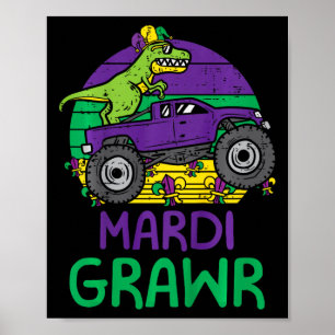 Affiche Enfants Dino Monster Camion Mardi Grawr Mardi Gras