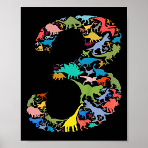 Affiche Enfants Dinosaur 3e anniversaire garçon 3 ans T-re
