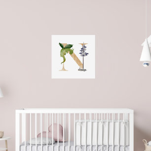 Affiche Enfants Dragon Nom personnalisé Monogram N Nurserr