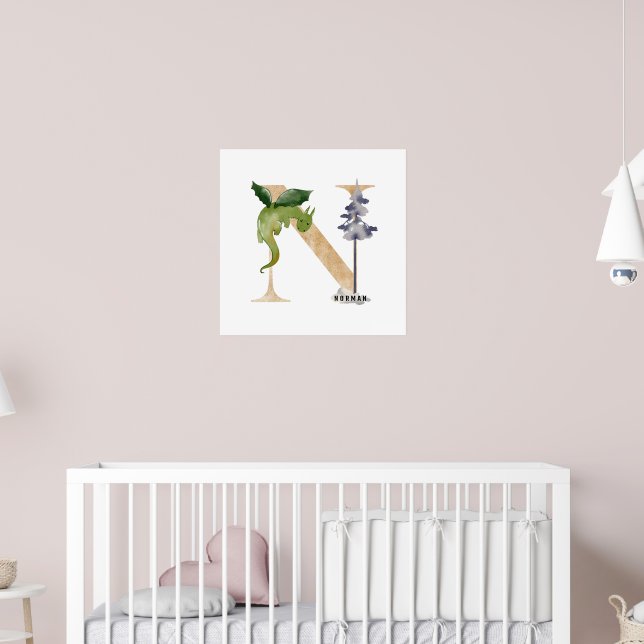 Affiche Enfants Dragon Nom personnalisé Monogram N Nurserr (Pépinière 2)