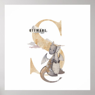 Affiche Enfants Dragon Nom Personnalisé Monogram S Nurserr