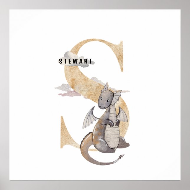 Affiche Enfants Dragon Nom Personnalisé Monogram S Nurserr (Devant)