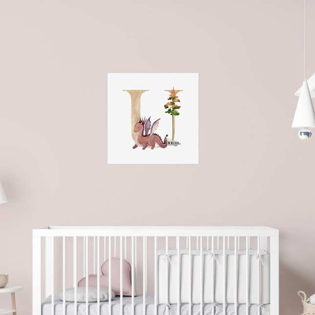 Affiche Enfants Dragon Nom personnalisé Monogram U Nursery (Pépinière 2)