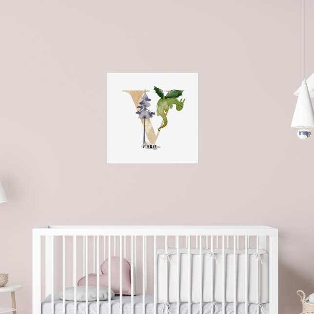 Affiche Enfants Dragon Nom personnalisé Monogram V Nursery (Pépinière 2)