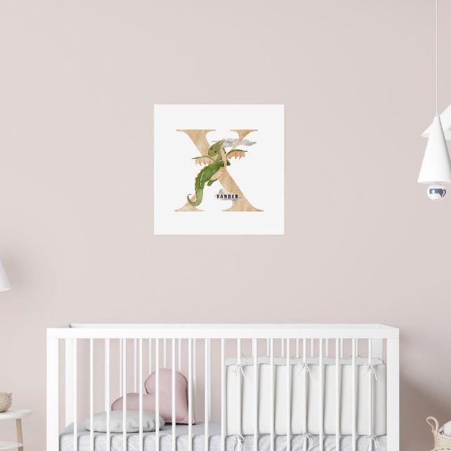 Affiche Enfants Dragon Nom personnalisé Monogram X Nursery (Pépinière 2)