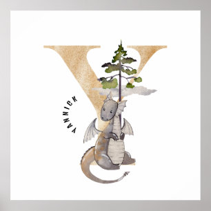 Affiche Enfants Dragon Nom personnalisé Monogram Y Nursery