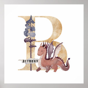 Affiche Enfants Dragon Nom personnalisé Monogramme B Nurse