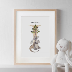Affiche Enfants Dragon Nom personnalisé Monogramme I Nurse