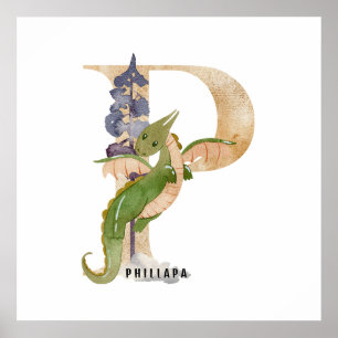 Affiche Enfants Dragon Nom personnalisé Monogramme P Nurse
