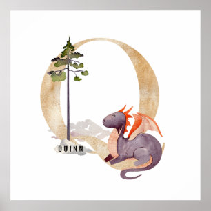 Affiche Enfants Dragon Nom personnalisé Monogramme Q Nurse