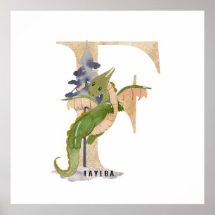 Affiche Enfants Dragon Nom sur mesure Monogram F Nurserroo