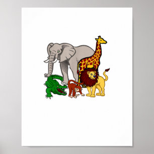 Affiche Enfants Eléphant Giraffe Garçons Filles Lion Zoo A