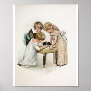 Affiche Enfants et chats Vintage
