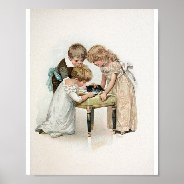 Affiche Enfants et chats Vintage (Devant)