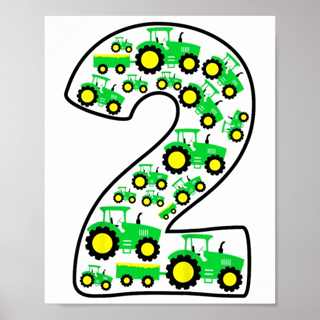 Affiche Enfants ferme tracteur garçon 2e anniversaire 2 an (Devant)