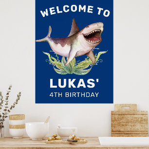 Affiche Enfants Funny Shark Blue Anniversaire Bienvenue