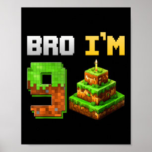 Affiche Enfants Garçon Son 9e Anniversaire Jeu de Bro Pixe