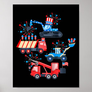 Affiche Enfants Garçons 4 Juillet Grue Camion Construction