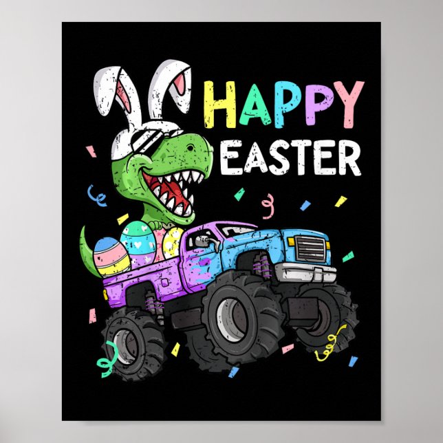 Affiche Enfants Garçons Happy Pâques T-rex Bunny Monster C (Devant)