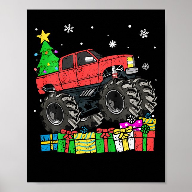 Affiche Enfants Garçons Noël Monster Camion Enfants Merry  (Devant)
