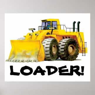 Affiche Enfants géants Chiffre jaune Camion de constructio