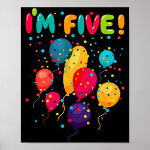 Affiche Enfants heureux 5 ballons pour fête d'anniversaire