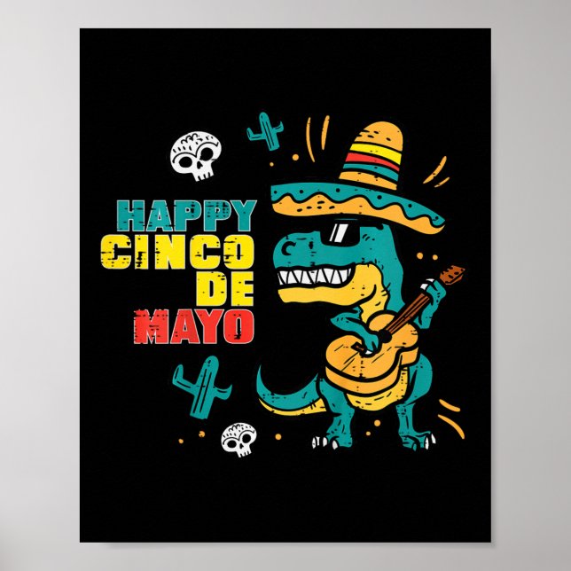 Affiche Enfants Heureux Cinco De Mayo Dino Trex Cinco De M (Devant)