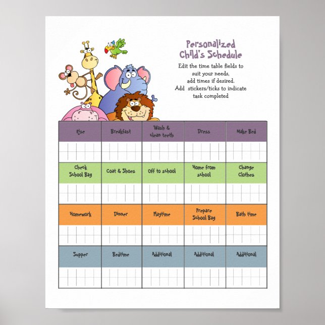 Affiche Enfants HORAIRE/CALENDRIER Personnalisé (Devant)