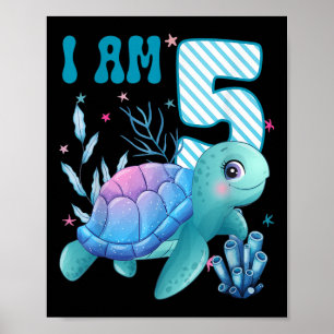 Affiche Enfants j'ai 5 ans 5ème anniversaire Tortues de me