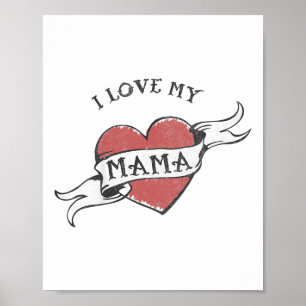 Affiche Enfants J'Aime Ma Mama Heart Tattoo Fête des mères