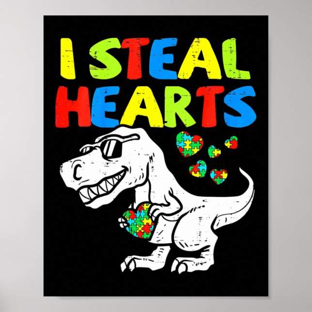 Affiche Enfants Je Vole Coeurs Trex Dinosaur Par (Devant)
