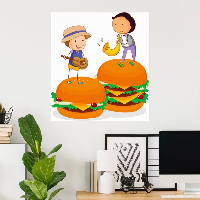 Affiche Enfants jouant de la musique sur des cheeseburgers (Créateur téléchargé)
