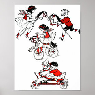 Affiche Enfants Jouer avec des jouets illustration Vintage