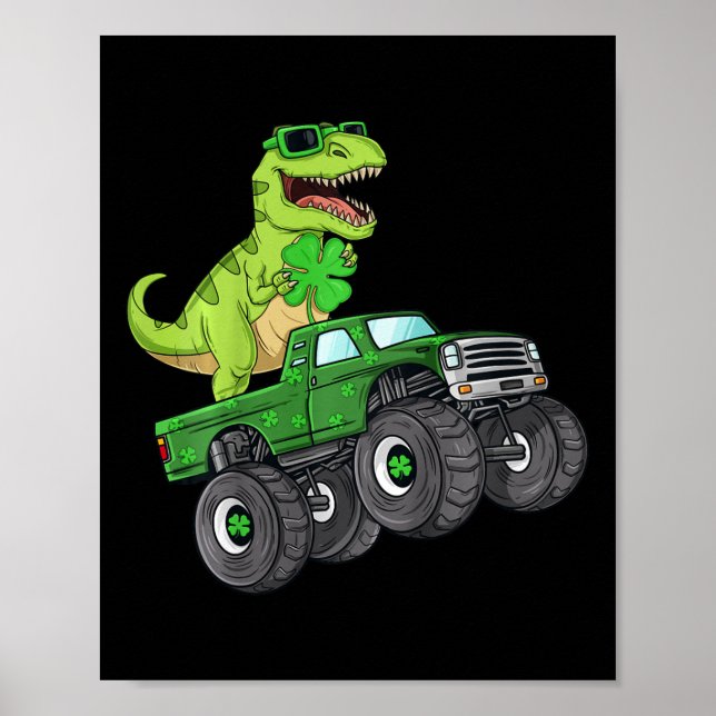 Affiche Enfants Jour de la Saint Patrick T Rex équitation  (Devant)