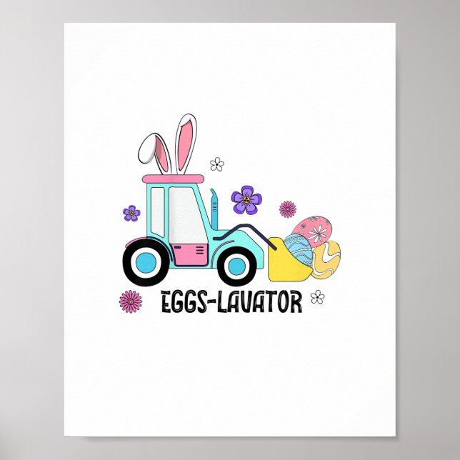 Affiche Enfants Joyeux Pâques Jour Cute Oeufs Cavator Lapi (Devant)